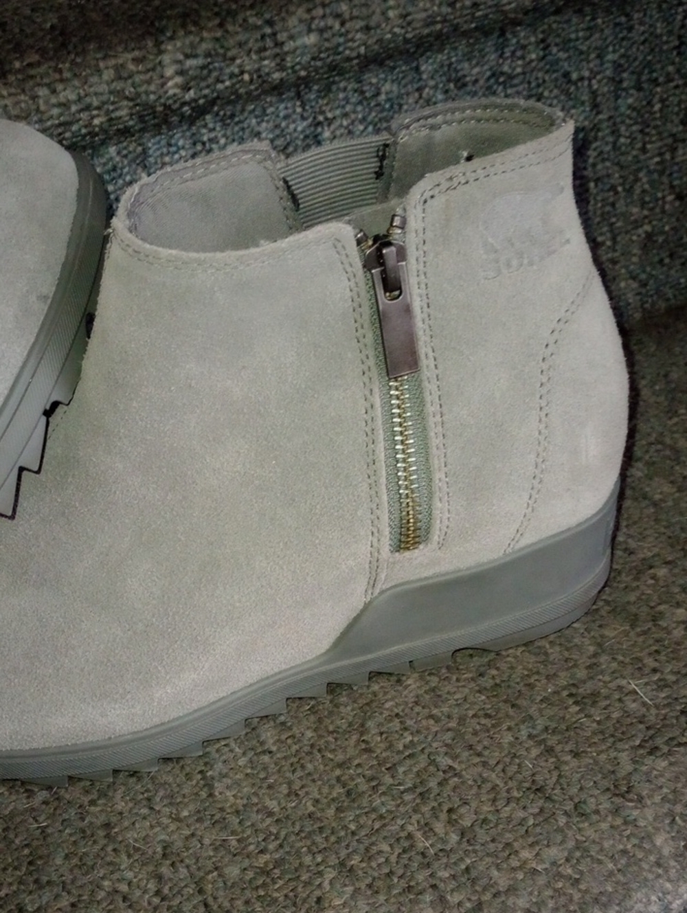 Sorel Light Gray Suede Zip Ankle Bootie